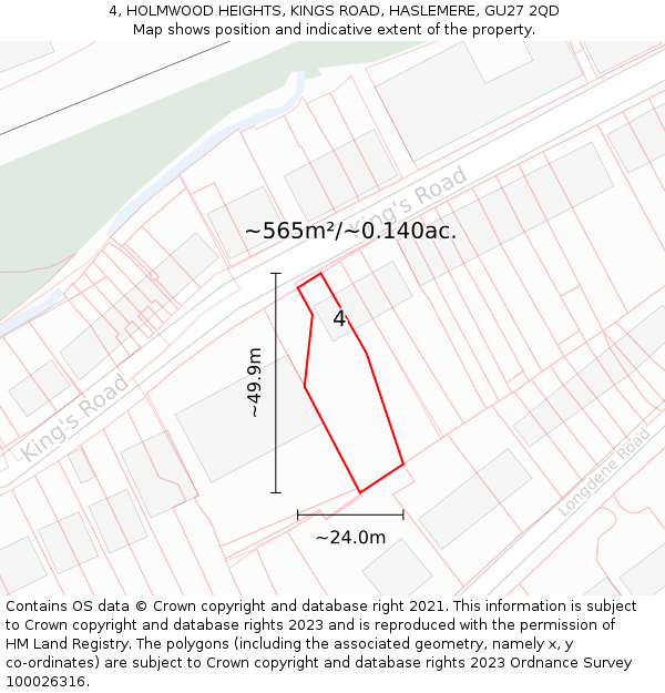 4, HOLMWOOD HEIGHTS, KINGS ROAD, HASLEMERE, GU27 2QD: Plot and title map