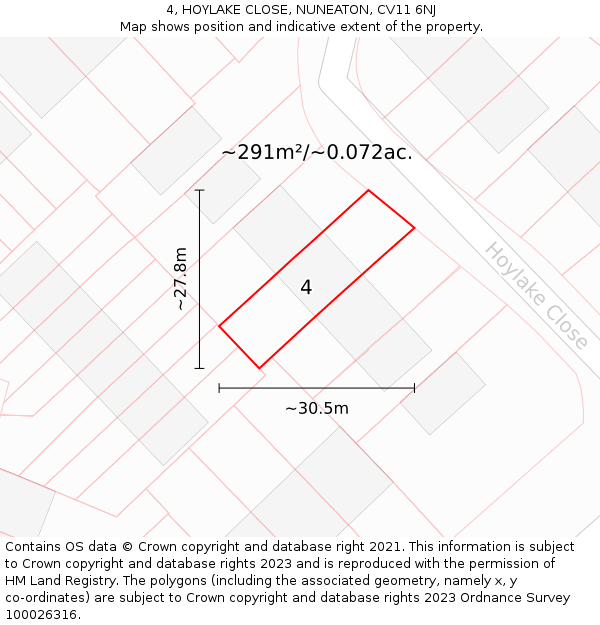 4, HOYLAKE CLOSE, NUNEATON, CV11 6NJ: Plot and title map