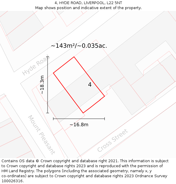 4, HYDE ROAD, LIVERPOOL, L22 5NT: Plot and title map