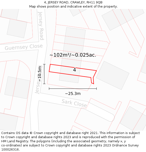 4, JERSEY ROAD, CRAWLEY, RH11 9QB: Plot and title map