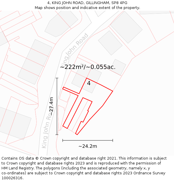 4, KING JOHN ROAD, GILLINGHAM, SP8 4PG: Plot and title map
