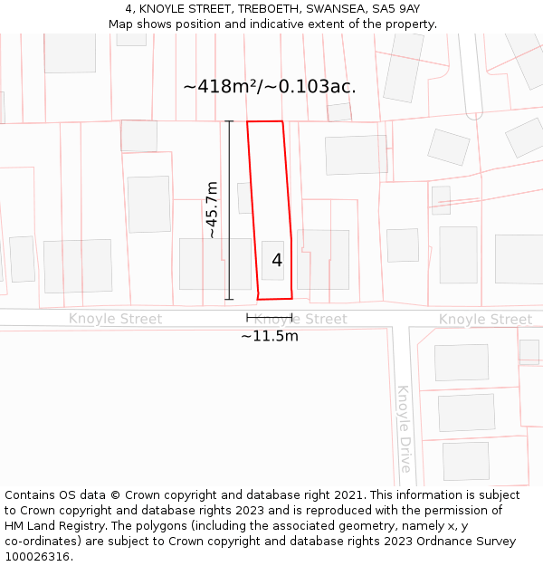 4, KNOYLE STREET, TREBOETH, SWANSEA, SA5 9AY: Plot and title map