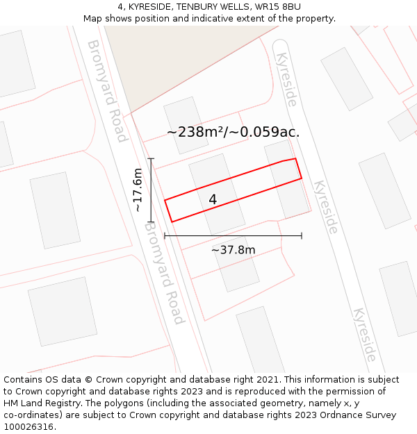4, KYRESIDE, TENBURY WELLS, WR15 8BU: Plot and title map