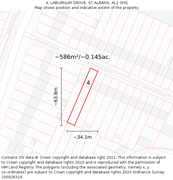 4, LABURNUM GROVE, ST ALBANS, AL2 3HQ: Plot and title map