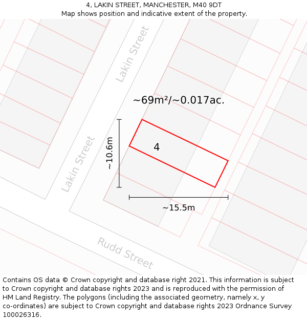 4, LAKIN STREET, MANCHESTER, M40 9DT: Plot and title map