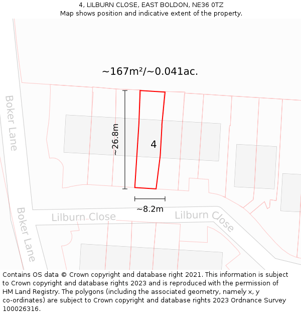 4, LILBURN CLOSE, EAST BOLDON, NE36 0TZ: Plot and title map