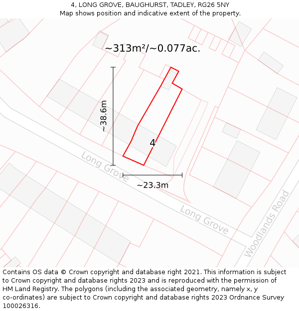 4, LONG GROVE, BAUGHURST, TADLEY, RG26 5NY: Plot and title map