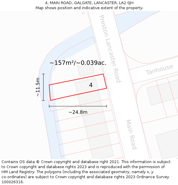 4, MAIN ROAD, GALGATE, LANCASTER, LA2 0JH: Plot and title map
