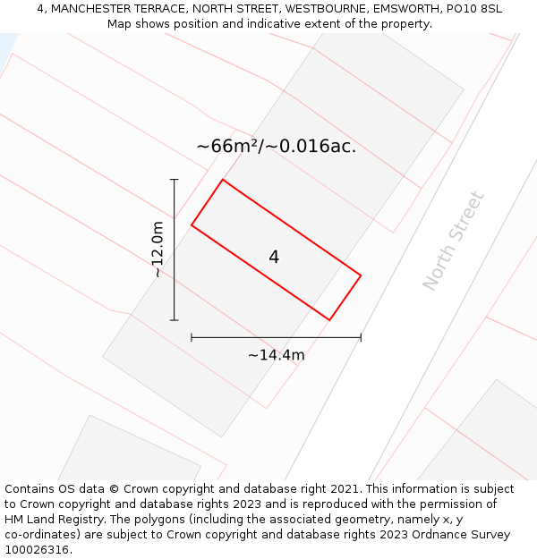 4, MANCHESTER TERRACE, NORTH STREET, WESTBOURNE, EMSWORTH, PO10 8SL: Plot and title map