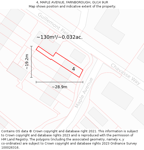 4, MAPLE AVENUE, FARNBOROUGH, GU14 9UR: Plot and title map