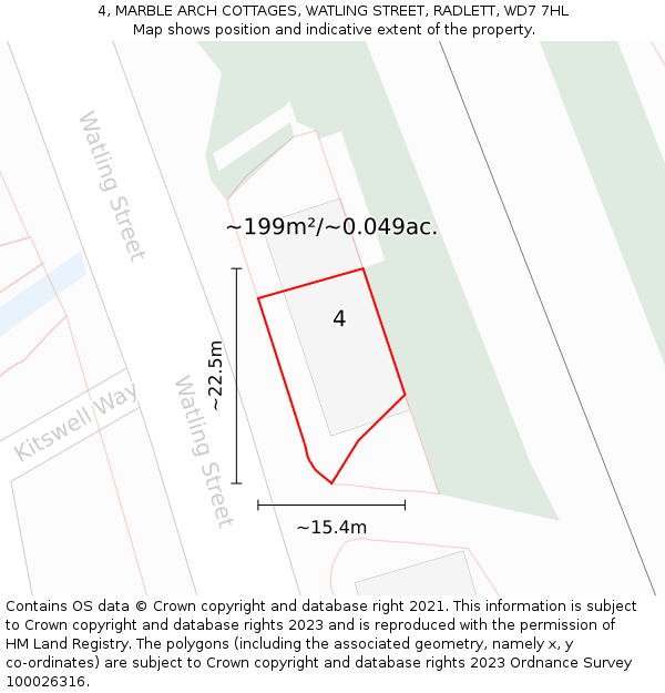 4, MARBLE ARCH COTTAGES, WATLING STREET, RADLETT, WD7 7HL: Plot and title map