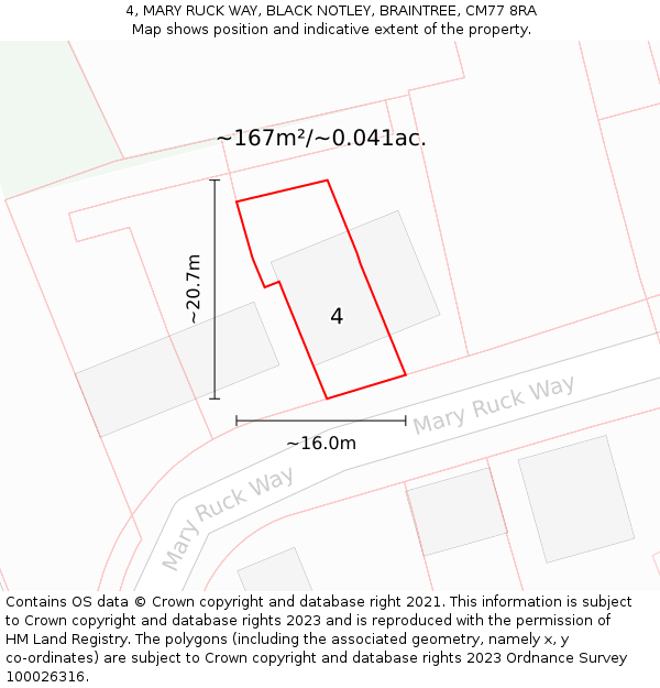 4, MARY RUCK WAY, BLACK NOTLEY, BRAINTREE, CM77 8RA: Plot and title map