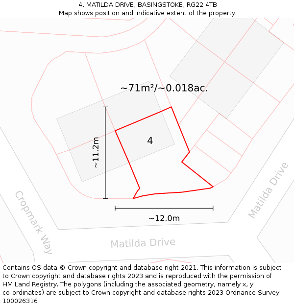 4, MATILDA DRIVE, BASINGSTOKE, RG22 4TB: Plot and title map