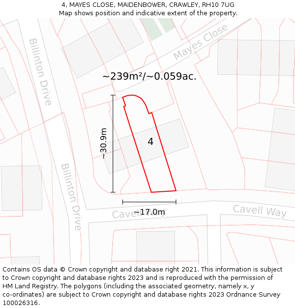 4, MAYES CLOSE, MAIDENBOWER, CRAWLEY, RH10 7UG: Plot and title map