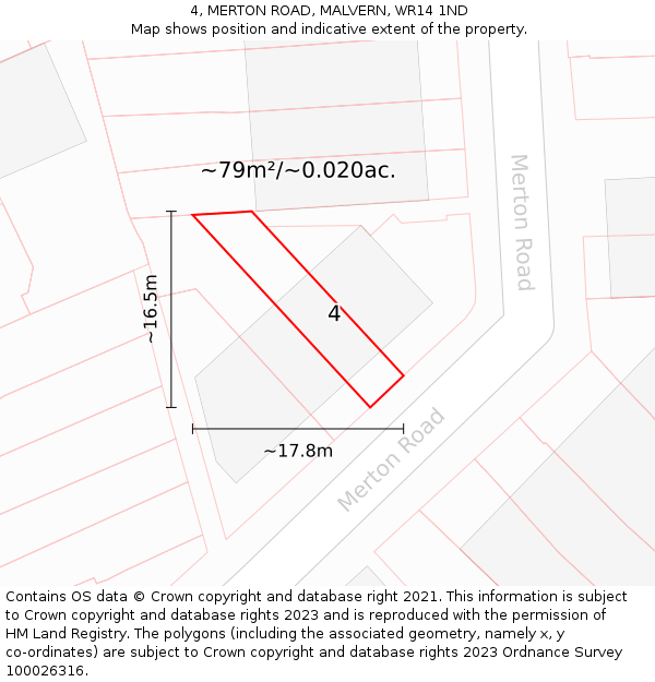 4, MERTON ROAD, MALVERN, WR14 1ND: Plot and title map