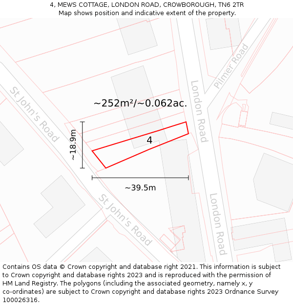 4, MEWS COTTAGE, LONDON ROAD, CROWBOROUGH, TN6 2TR: Plot and title map