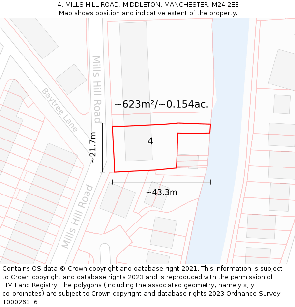 4, MILLS HILL ROAD, MIDDLETON, MANCHESTER, M24 2EE: Plot and title map