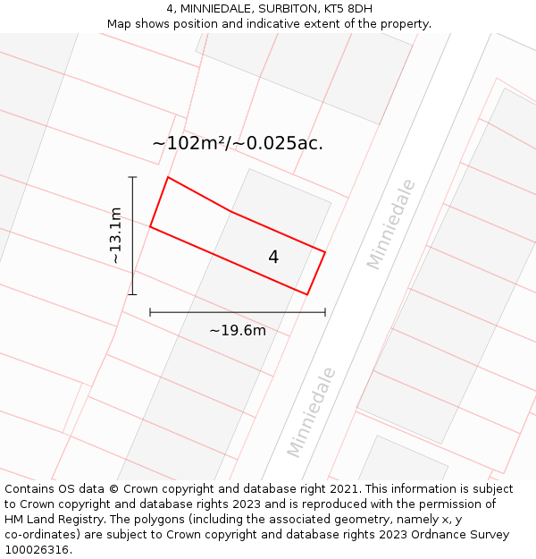 4, MINNIEDALE, SURBITON, KT5 8DH: Plot and title map
