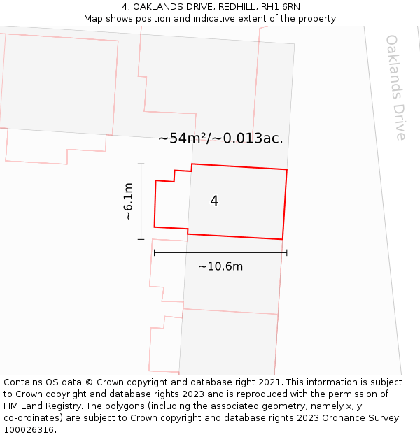 4, OAKLANDS DRIVE, REDHILL, RH1 6RN: Plot and title map
