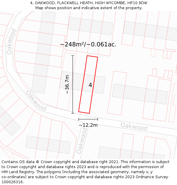 4, OAKWOOD, FLACKWELL HEATH, HIGH WYCOMBE, HP10 9DW: Plot and title map