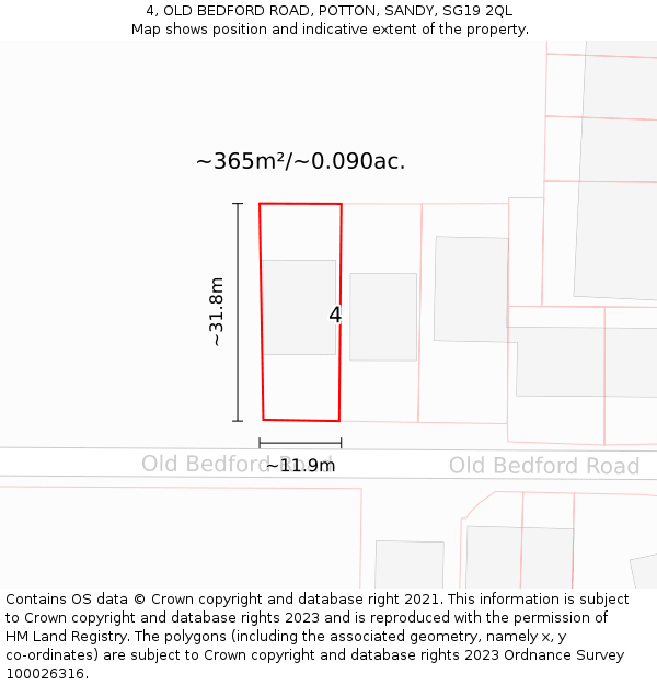 4, OLD BEDFORD ROAD, POTTON, SANDY, SG19 2QL: Plot and title map