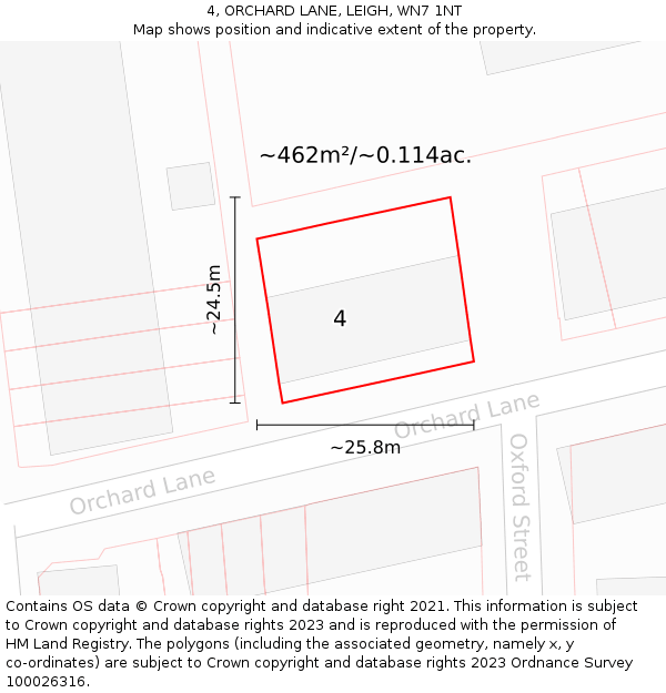 4, ORCHARD LANE, LEIGH, WN7 1NT: Plot and title map