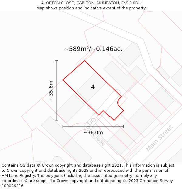 4, ORTON CLOSE, CARLTON, NUNEATON, CV13 0DU: Plot and title map