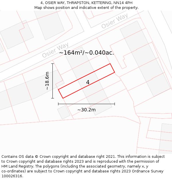 4, OSIER WAY, THRAPSTON, KETTERING, NN14 4PH: Plot and title map