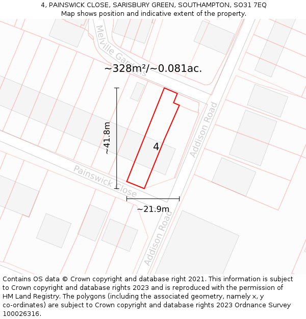 4, PAINSWICK CLOSE, SARISBURY GREEN, SOUTHAMPTON, SO31 7EQ: Plot and title map