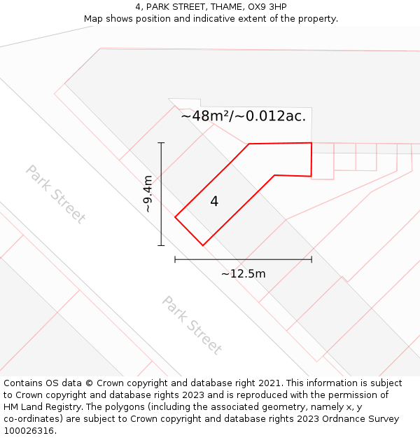 4, PARK STREET, THAME, OX9 3HP: Plot and title map