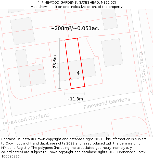 4, PINEWOOD GARDENS, GATESHEAD, NE11 0DJ: Plot and title map