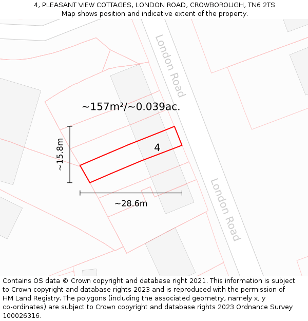 4, PLEASANT VIEW COTTAGES, LONDON ROAD, CROWBOROUGH, TN6 2TS: Plot and title map