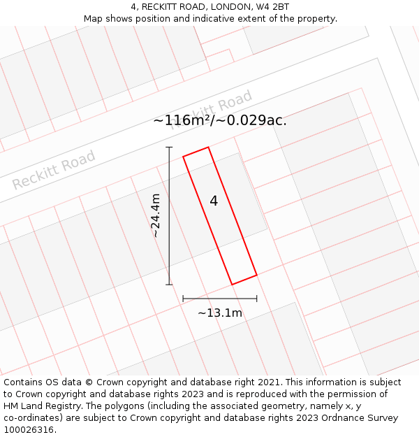 4, RECKITT ROAD, LONDON, W4 2BT: Plot and title map