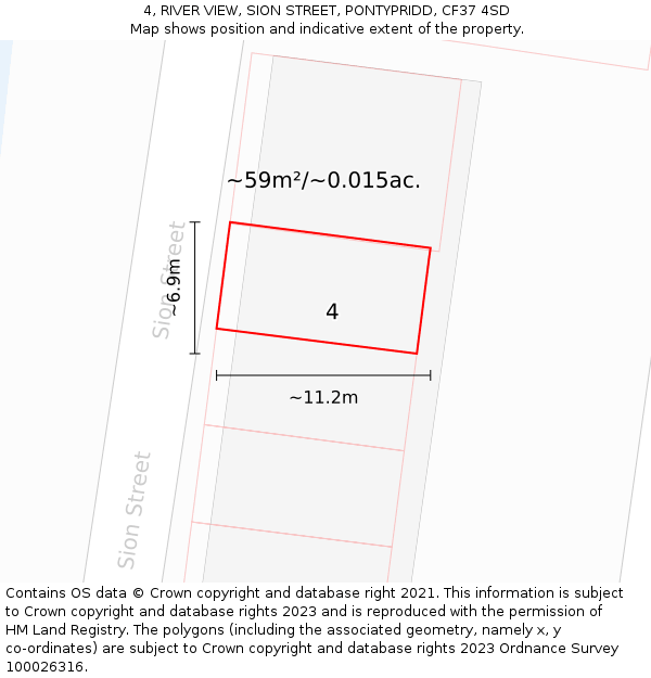 4, RIVER VIEW, SION STREET, PONTYPRIDD, CF37 4SD: Plot and title map