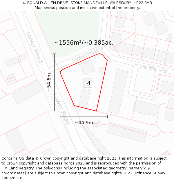 4, RONALD ALLEN DRIVE, STOKE MANDEVILLE, AYLESBURY, HP22 3AB: Plot and title map