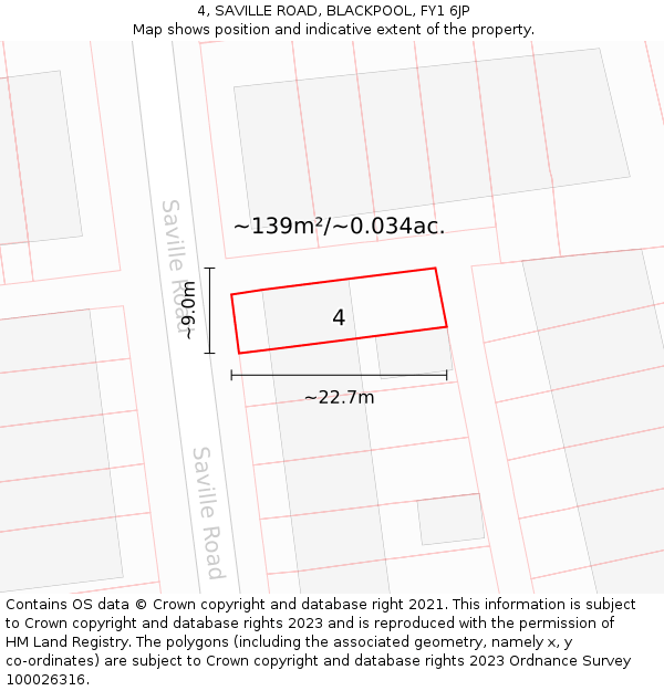 4, SAVILLE ROAD, BLACKPOOL, FY1 6JP: Plot and title map