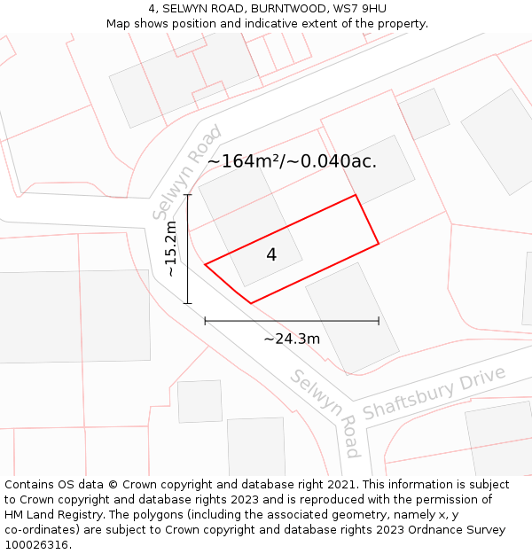 4, SELWYN ROAD, BURNTWOOD, WS7 9HU: Plot and title map