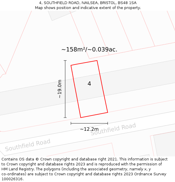 4, SOUTHFIELD ROAD, NAILSEA, BRISTOL, BS48 1SA: Plot and title map