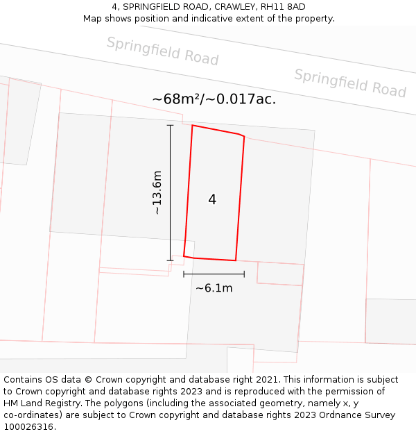 4, SPRINGFIELD ROAD, CRAWLEY, RH11 8AD: Plot and title map