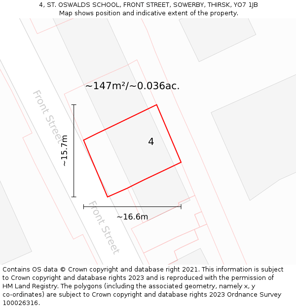 4, ST. OSWALDS SCHOOL, FRONT STREET, SOWERBY, THIRSK, YO7 1JB: Plot and title map