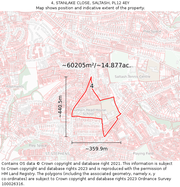 4, STANLAKE CLOSE, SALTASH, PL12 4EY: Plot and title map