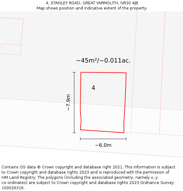 4, STANLEY ROAD, GREAT YARMOUTH, NR30 4JB: Plot and title map