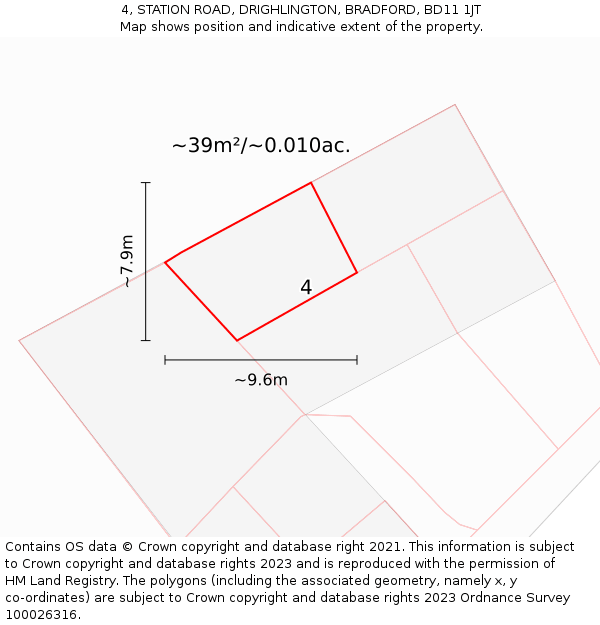 4, STATION ROAD, DRIGHLINGTON, BRADFORD, BD11 1JT: Plot and title map