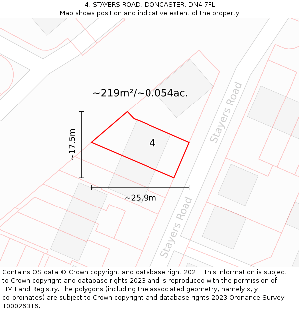 4, STAYERS ROAD, DONCASTER, DN4 7FL: Plot and title map