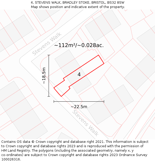 4, STEVENS WALK, BRADLEY STOKE, BRISTOL, BS32 8SW: Plot and title map