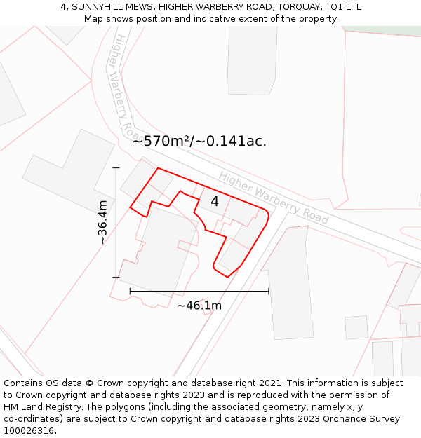 4, SUNNYHILL MEWS, HIGHER WARBERRY ROAD, TORQUAY, TQ1 1TL: Plot and title map
