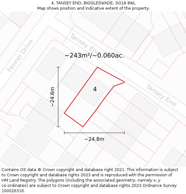 4, TANSEY END, BIGGLESWADE, SG18 8WL: Plot and title map