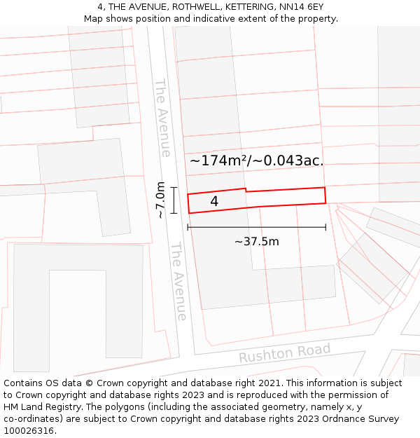 4, THE AVENUE, ROTHWELL, KETTERING, NN14 6EY: Plot and title map