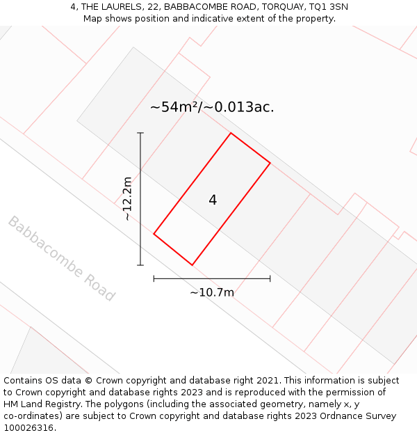 4, THE LAURELS, 22, BABBACOMBE ROAD, TORQUAY, TQ1 3SN: Plot and title map