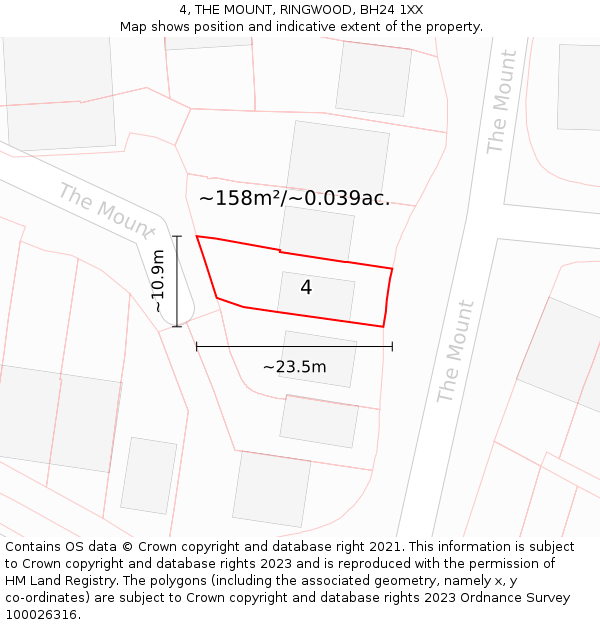 4, THE MOUNT, RINGWOOD, BH24 1XX: Plot and title map
